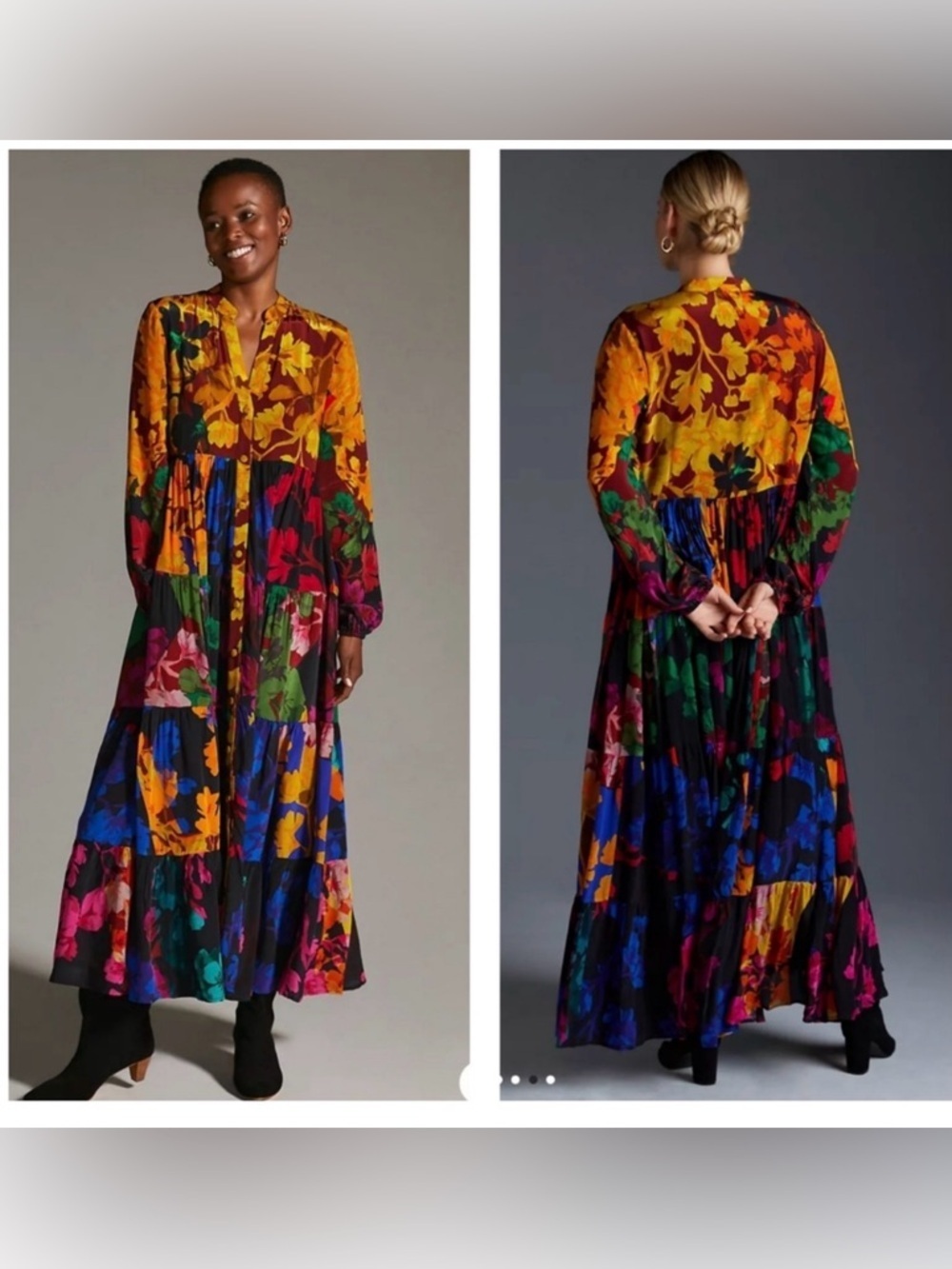 Anthropologie Siddharta Bansal Arcadian Tiered Floral Patch Maxi Dress Size XS